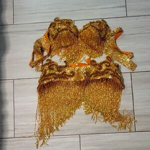 Gold Sequin Fringe Dance Costume